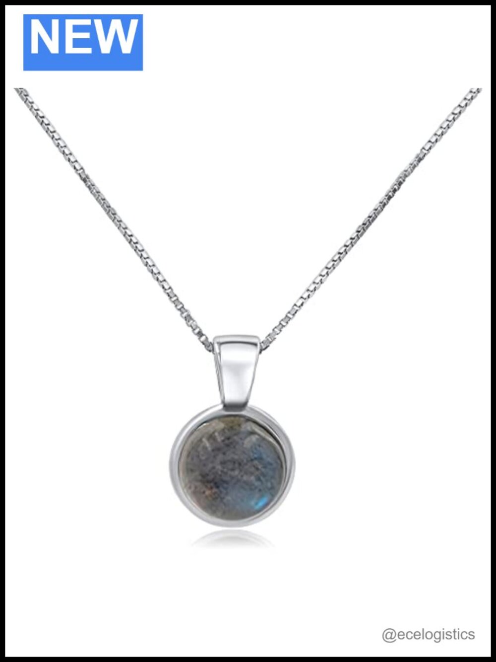 8mm Labradorite Pendant Necklace White Gold Over 925 Silver Bezel